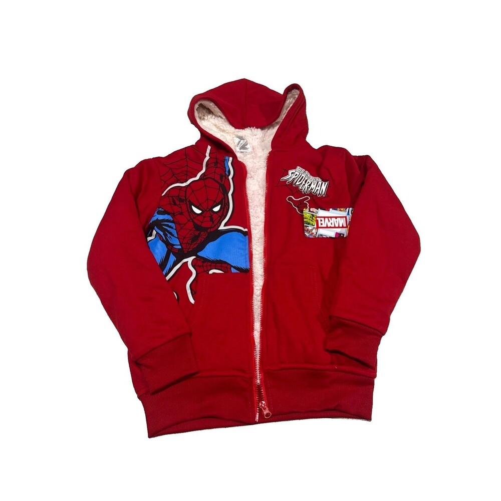 Marvel Spider-Man Boys Sherpa Lined Zip Hoodie Red Size M 10/12 ( See Stain)